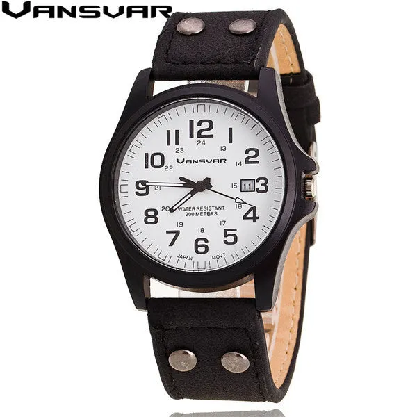 VANSVAR  Men Wrist Watches Casual Leather Military Watch Analog Quartz Watch Relogio Masculino 1847