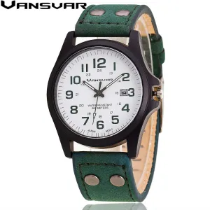 VANSVAR  Men Wrist Watches Casual Leather Military Watch Analog Quartz Watch Relogio Masculino 1847