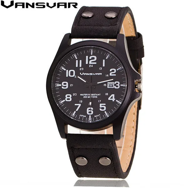 VANSVAR  Men Wrist Watches Casual Leather Military Watch Analog Quartz Watch Relogio Masculino 1847
