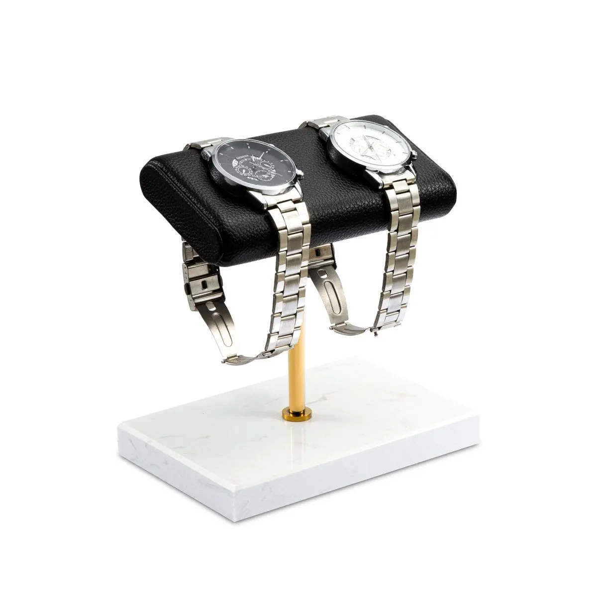 Watch Display Stand - Dual  Leather Watch Holder Stand with Marble Base