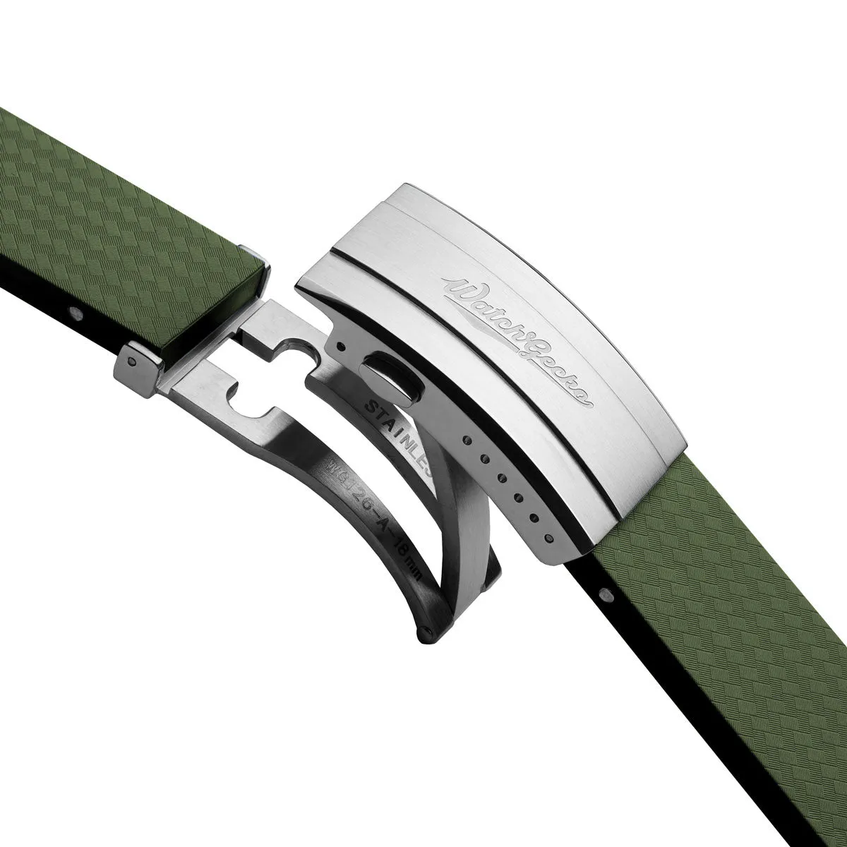 WatchGecko 400 Italian Rubber Divers Reversible Watch Strap - Military Green - Brushed / Polished