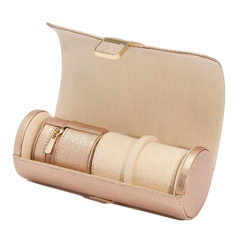 WOLF Palermo Double Watch Roll with Jewelry Pouch in Rose Gold