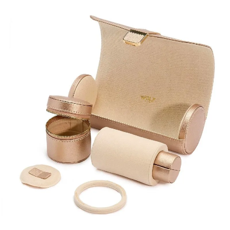 WOLF Palermo Double Watch Roll with Jewelry Pouch in Rose Gold
