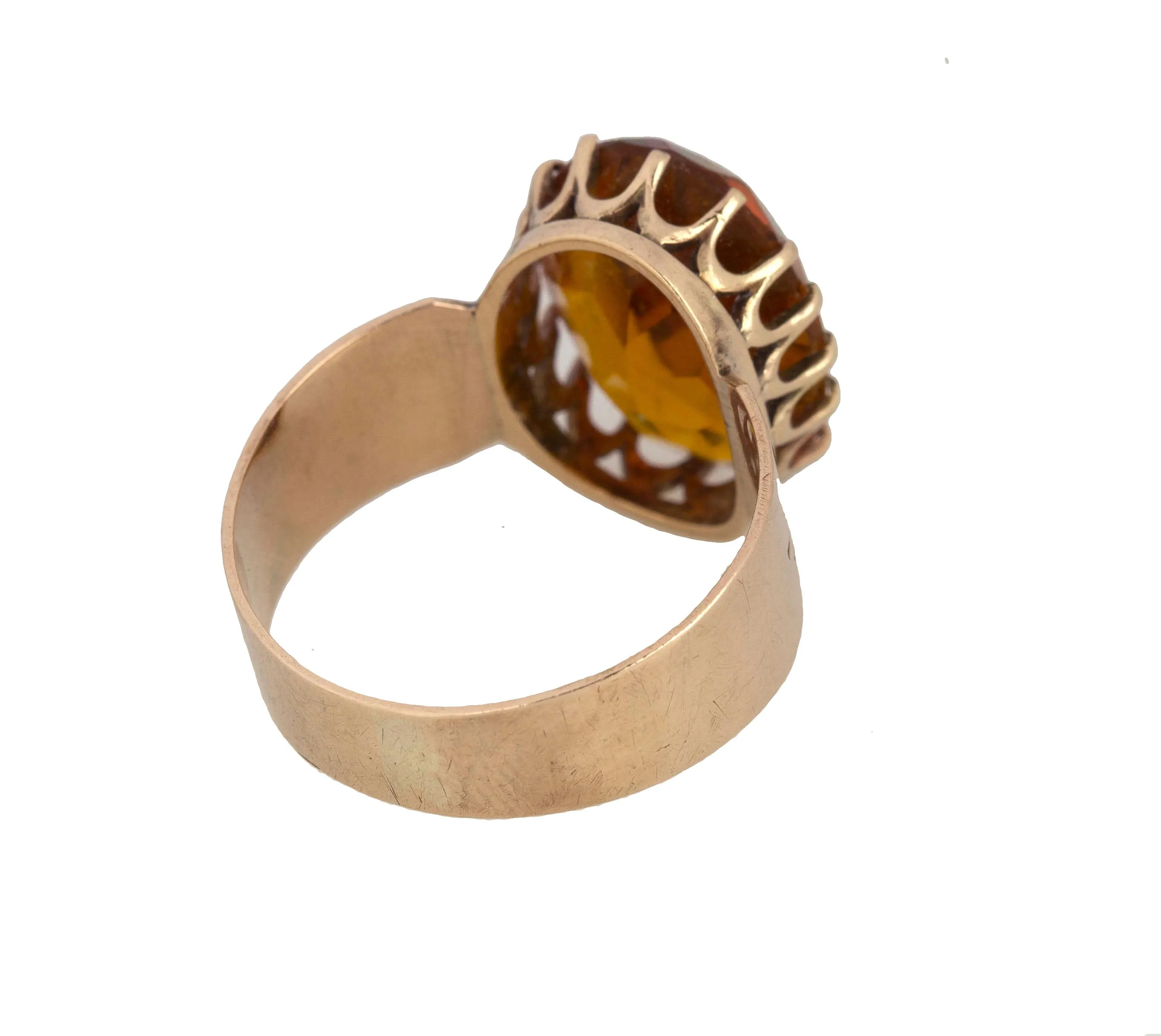 Womens Vintage Estate 14K Pink Gold 4.68CT Citrine Gemstone Etched Cocktail Ring