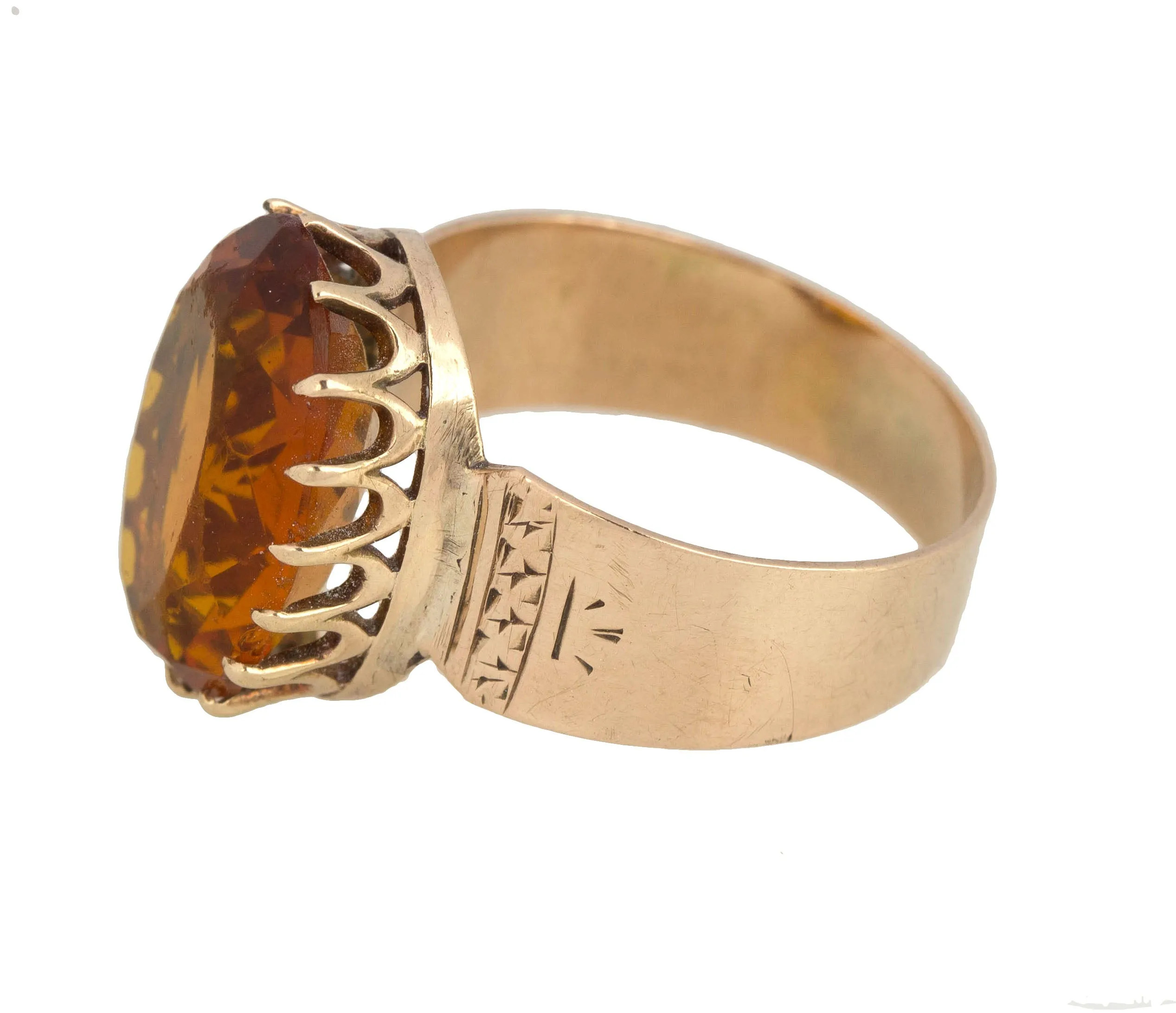Womens Vintage Estate 14K Pink Gold 4.68CT Citrine Gemstone Etched Cocktail Ring