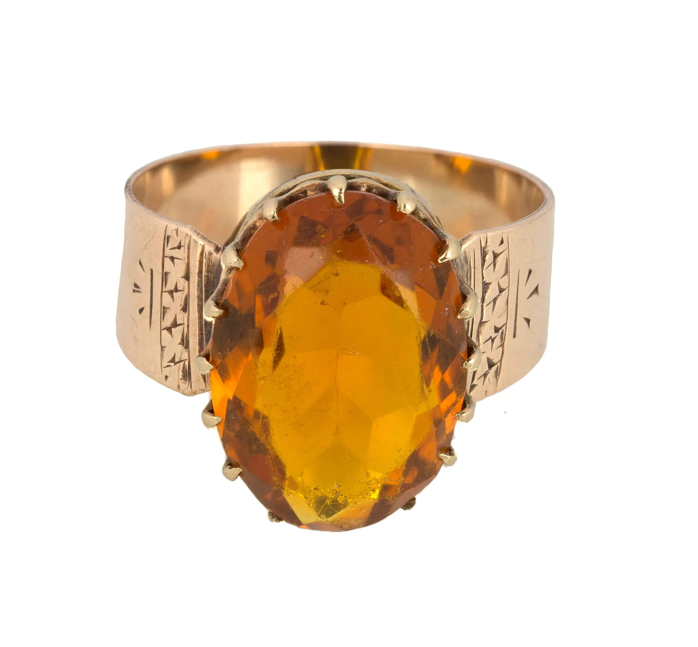 Womens Vintage Estate 14K Pink Gold 4.68CT Citrine Gemstone Etched Cocktail Ring