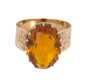 Womens Vintage Estate 14K Pink Gold 4.68CT Citrine Gemstone Etched Cocktail Ring